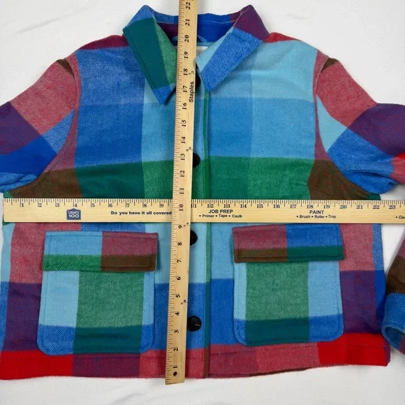 NWT Free Assembly Plaid Cropped Chore Jacket Multicolor Large Shacket Spring - Picture 6 of 12